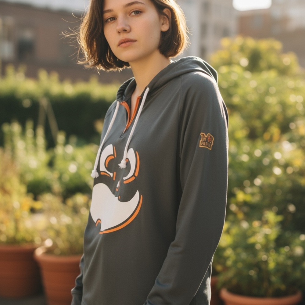 Gray Runners, Hoodie with Orange and White Pumpkin Graphic Small